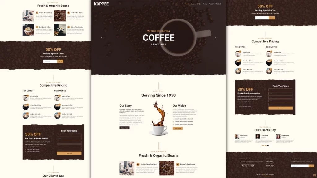 Complete Coffee Shop - Cafe House Website Design Template Using HTML - CSS - JavaScript - 100% Free