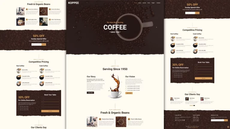 Complete Coffee Shop - Cafe House Website Design Template Using HTML - CSS - JavaScript - 100% Free - FreeWebsiteCreate