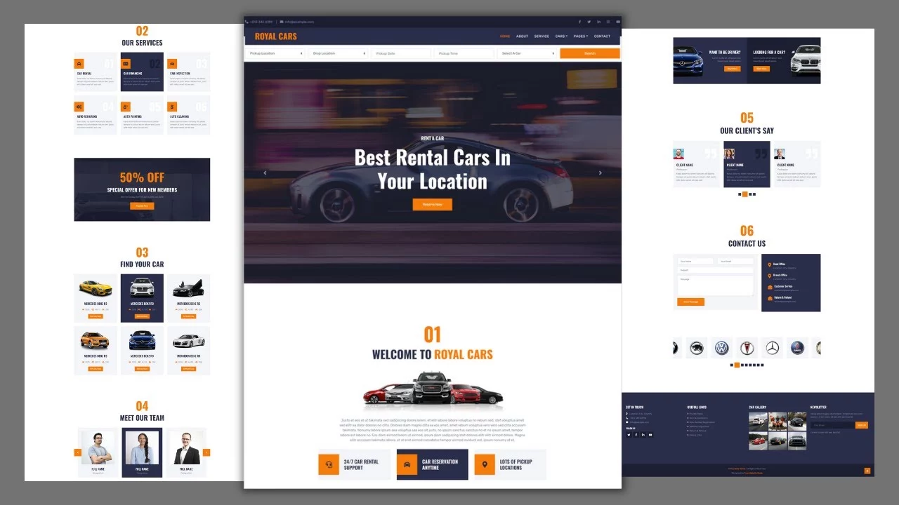 Complete Responsive Car Rental Website Design Template -HTML -CSS - JS -100% Free