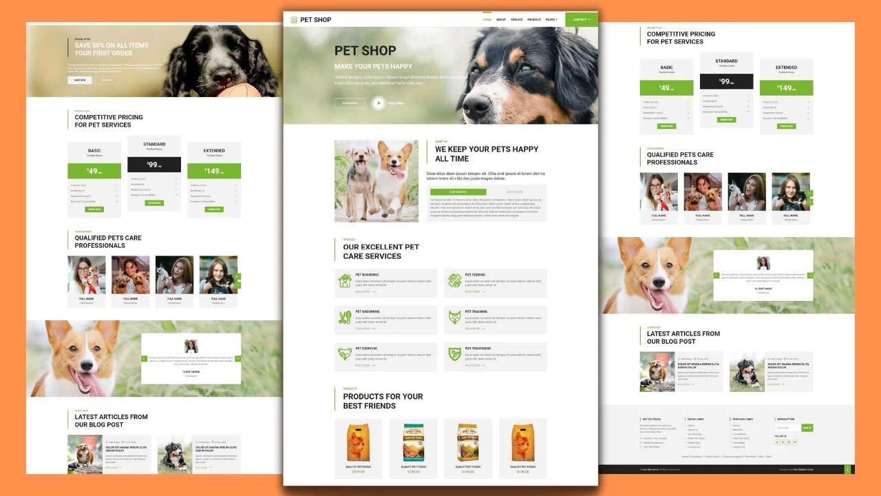 Complete Responsive Pet Shop E-Commerce Website Template Design - Animal Shop E-Commerce Website Template Design