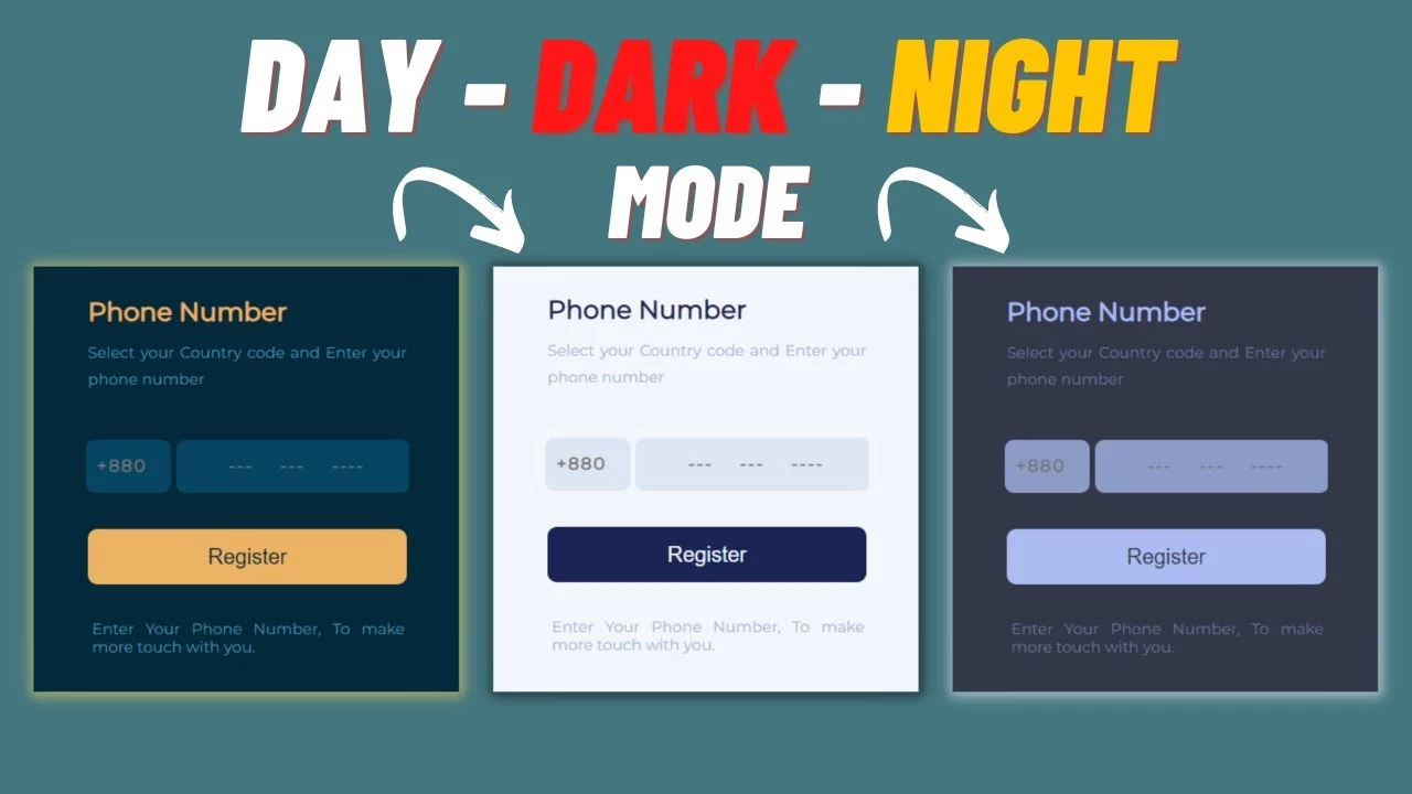 How To Create a Registration Form With Dark-Day-Night Mode in HTML, CSS, JavaScript Tutorial