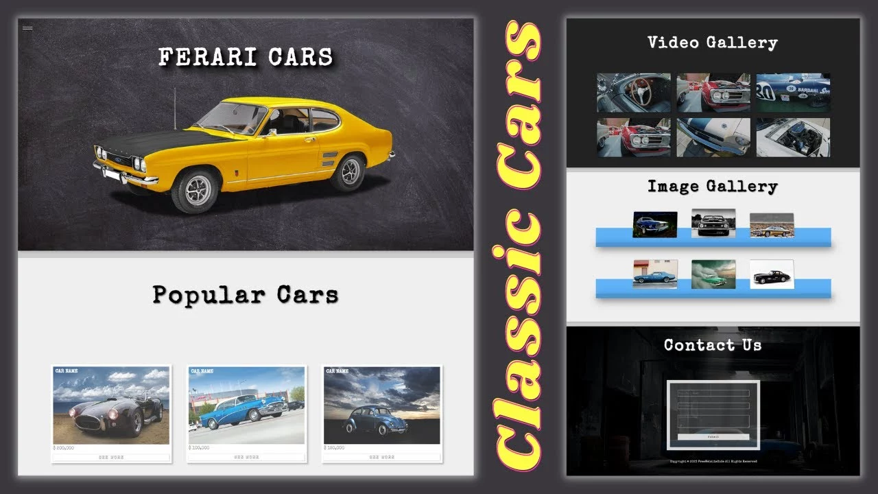How to Create a Complete Ferrari Classic Cars Website Design Project Using HTML CSS and JavaScript