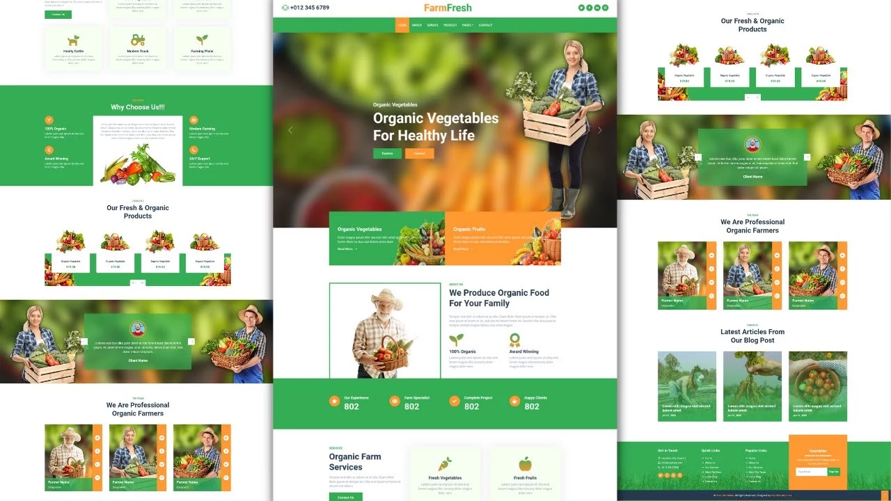 Organic Farm Vegetable Green Farming Website Design Template with Free Source Code Download