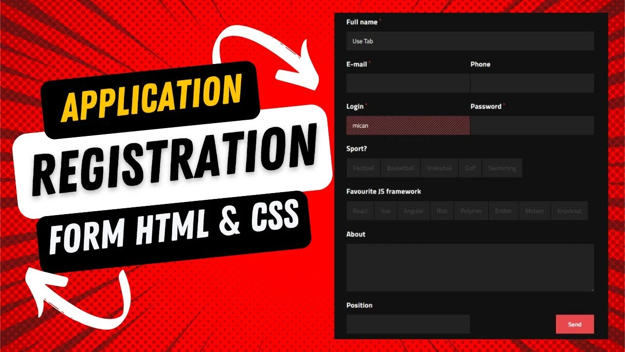 Registration form design - Application form design - Registration form template HTML CSS JavaScript.