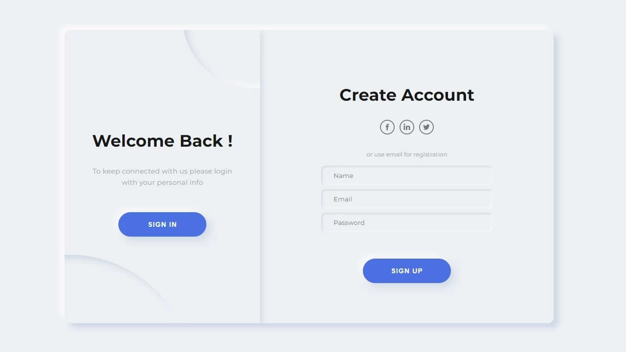 Responsive Neomorphism Login and Registration Form in HTML and CSS