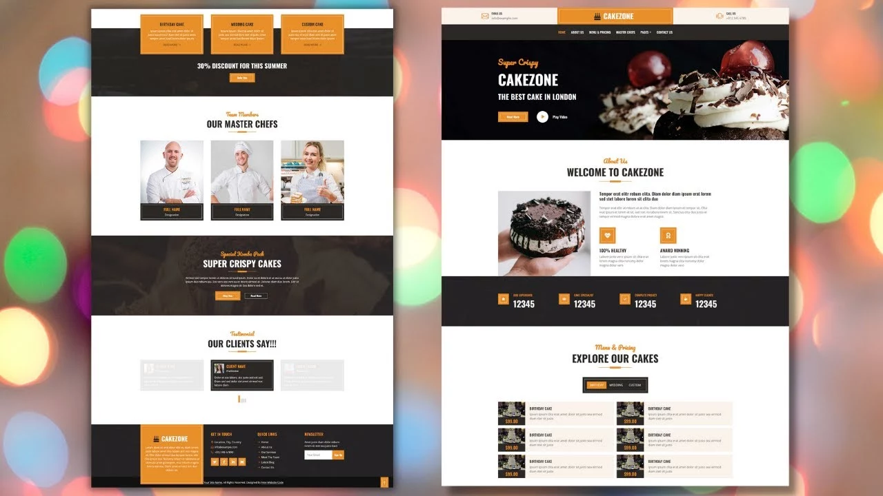 Complete Responsive Bakery Website - Cake Shop Website Template Design Free Download