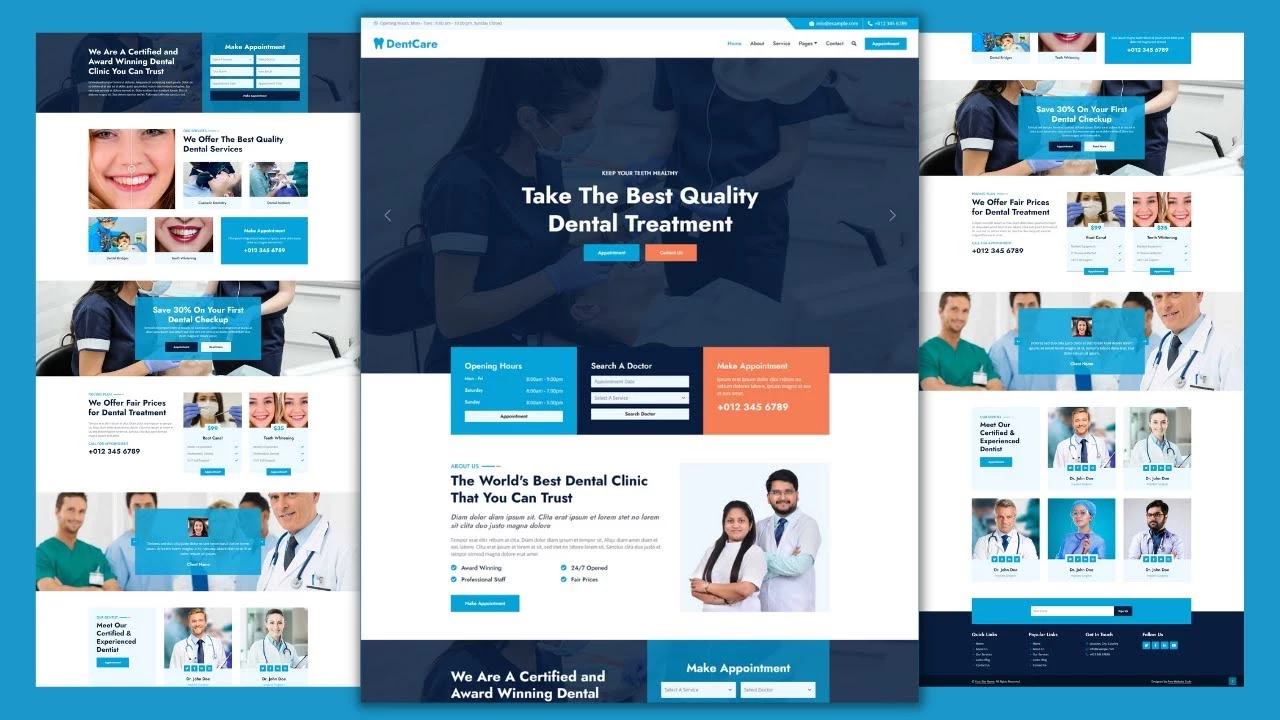 Complete Responsive Dental Clinic - Dental Hospital Website Template Design Free Download HTML CSS JavaScript