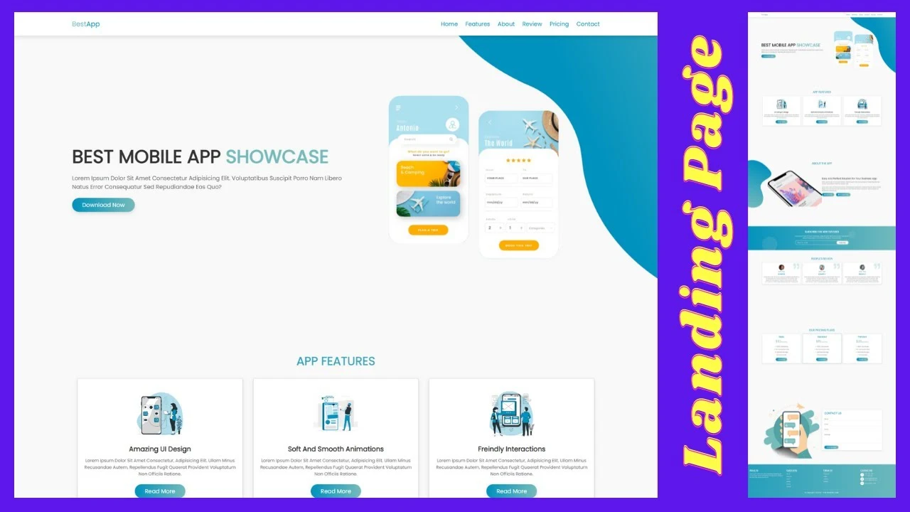 create a completely responsive Online App Landing Page Template Design Template - Using HTML & CSS- freewebsitecreate