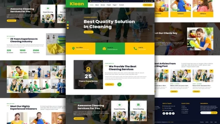 Complete Responsive Cleaning Services Website Template Design Free Download using HTML CSS JavaScript Bootstrap