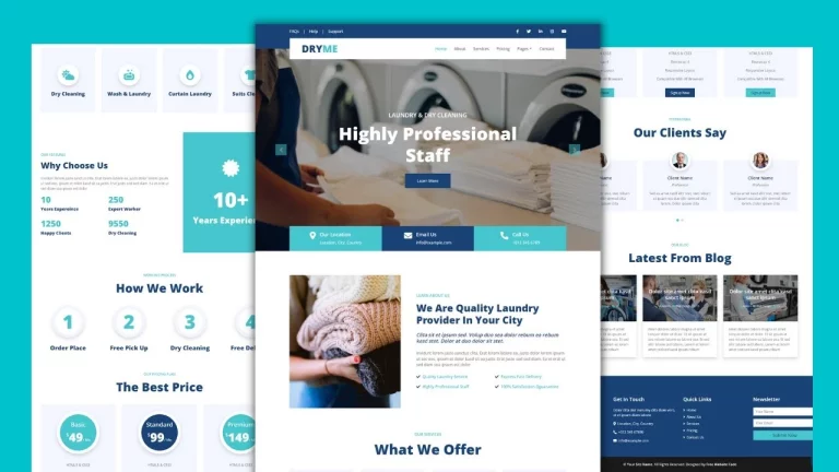 Complete Responsive Laundry Service Website Design Template HTML Free Download using HTML CSS JavaScript Bootstrap