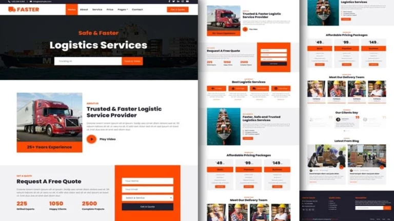 Complete Responsive Logistics Company Website Template Design Free Download using HTML CSS JavaScript Bootstrap