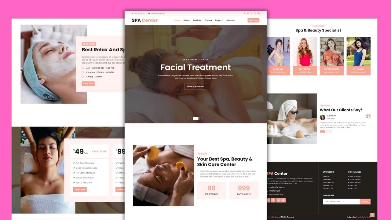 Complete Responsive Spa Center Beauty Parlor Website Template Design Free Download HTML CSS JavaScript Bootstrap