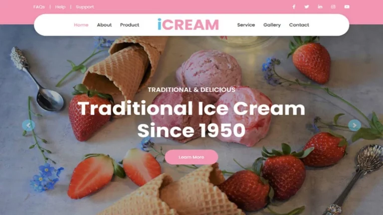 Complete Responsive ICE Cream Shop Website Design Template For Free Download using HTML CSS JavaScript Bootstrap